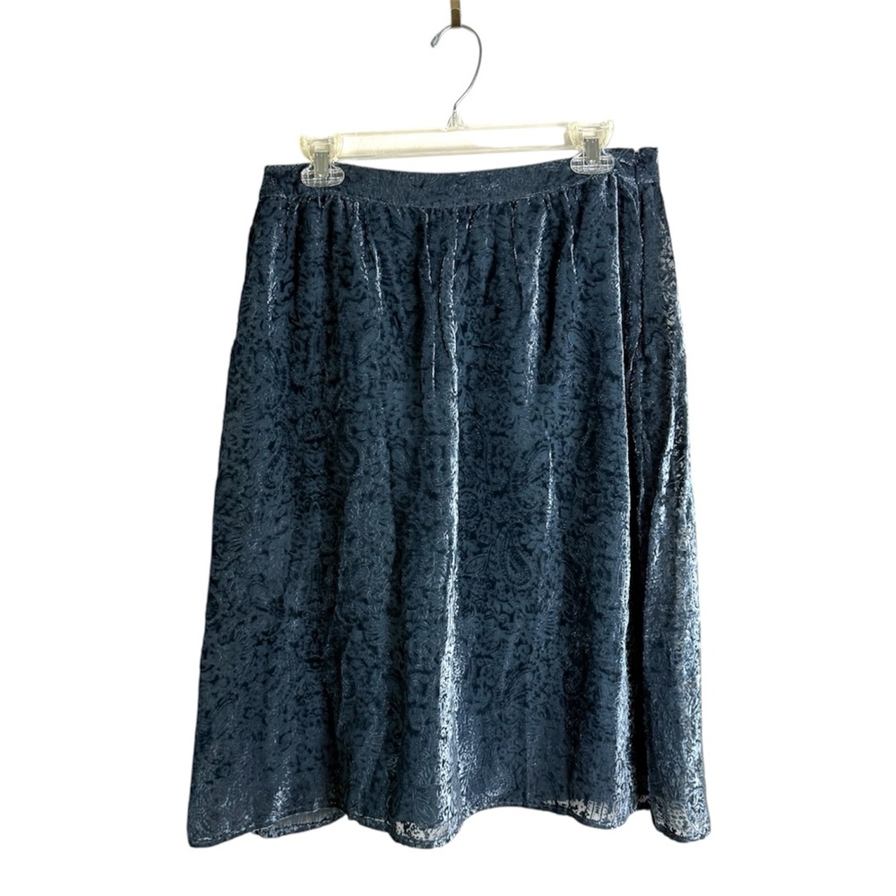 Garnet Hill Velvet Burnout Silk Lined Skirt Size 8 Slate Blue
